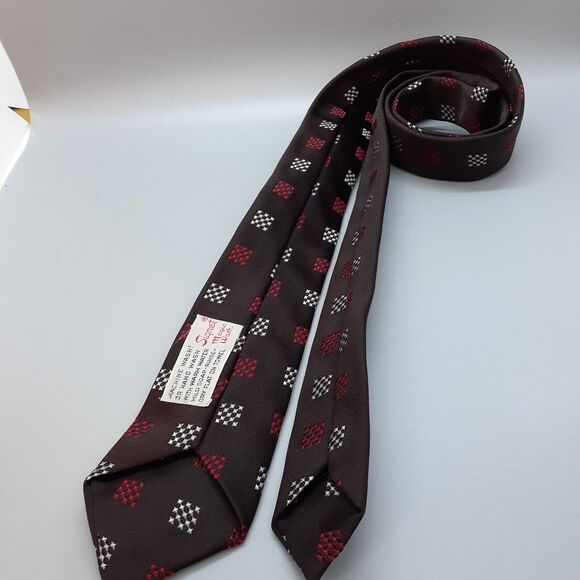 Vintage Signet Magic Wash Tie dark BROWN Geometric Retro Vintage Prep EUC 52x2.5 - Picture 5 of 6